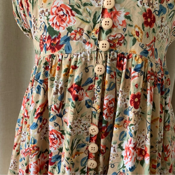 VINTAGE STYLE MINI COTTAGECORE FLORAL TIE UP SUMMER DRESS L - Picture 6 of 7